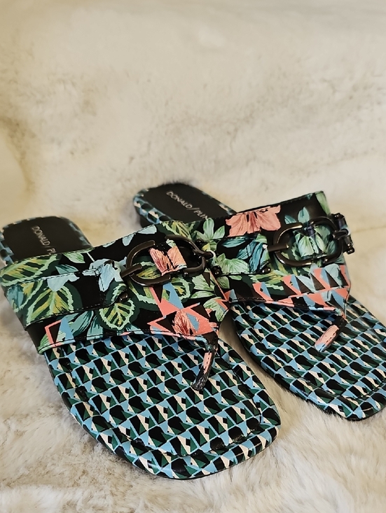 Donald J. Pliner Shoes - Donald J. Pliner Floral Print Slide Sandals in Black, Green and Pink